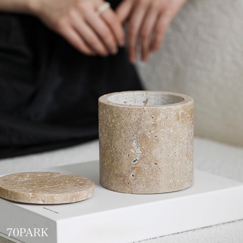 トラバーチン 蓋付き 小物入れ 天然大理石 キャニスター | 70PARK