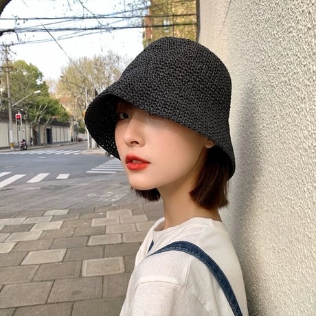 【即納】#麦わら ペーパー バケットハット  全3色 帽子