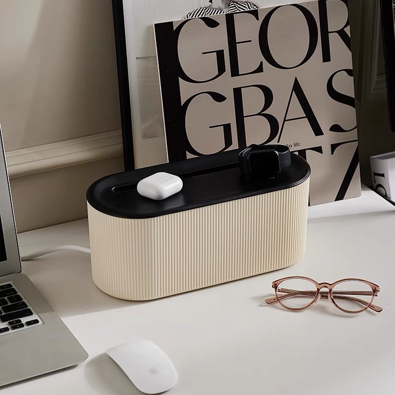 モノトーン 蓋付き 電源タップ 収納 ケーブルボックス 全2色 | 70PARK