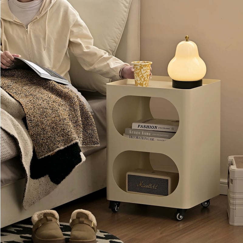 キャスター付 アイアン オープン 収納 2段 サイドテーブル 全2色