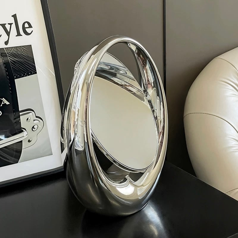 シルバーオーバルミラー イタリア直輸入 アンティークシルバー仕上げ 79cmx57cm厚み3cm