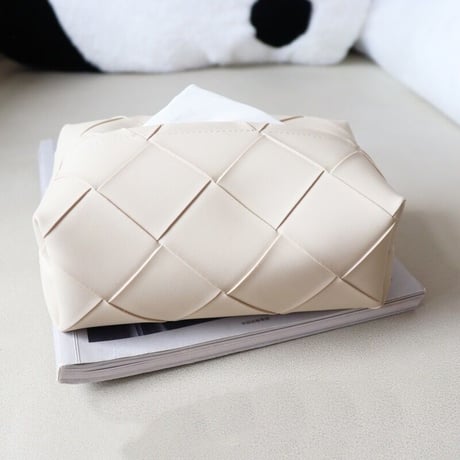 #編み込み風 フェイクレザー シンプル ティッシュカバー 全4色