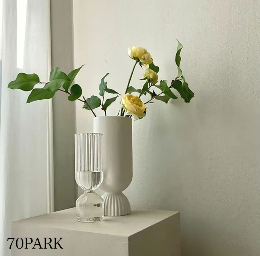即納】#ストライプ クリア ガラス フラワーベース 花瓶 | 70PARK