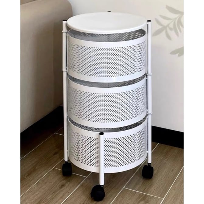 キャスター付 ラウンド 収納 ワゴン 白 サイドテーブル | 70PARK