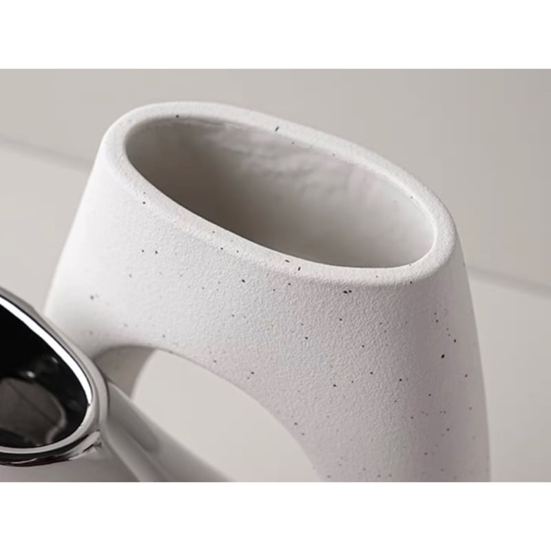 2点セット ホワイト × シルバー セラミック フラワーベース 花瓶 2点セット ホワイト × シルバー セラミック フラワーベース 花瓶
