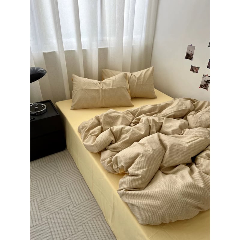 クリーム イエロー チェック柄 布団カバーセット 全2サイズ オール