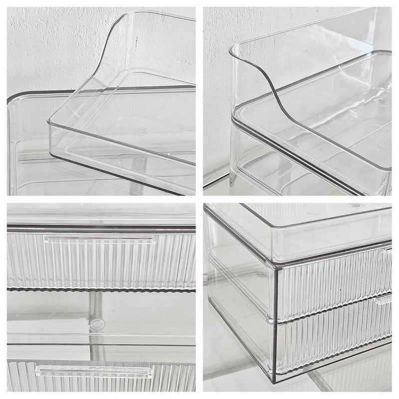 クリア ストライプ模様 二段 引き出し コスメ 収納 | 70PARK