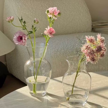 #クリア ガラス シンプル フラワーベース 全4種 花瓶