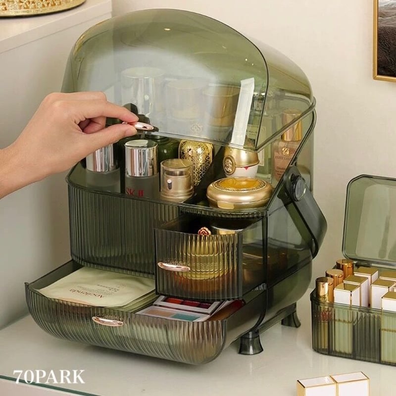 グリーン ポータブル コスメ ボックス メイク 収納 | 70PARK