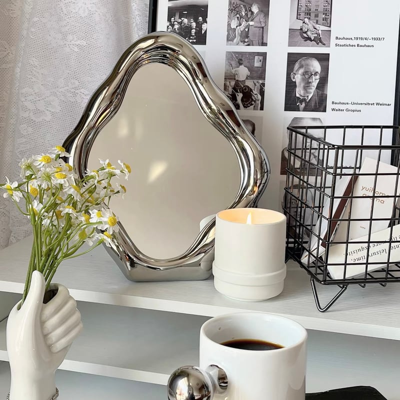 シルバー ニュアンス フレーム ミラー 鏡 卓上 壁掛け | 70PARK