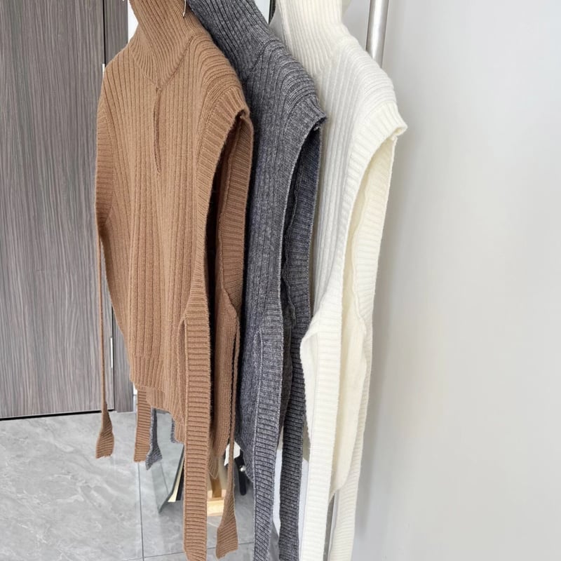 即納】#ハーフジップ リブ ニット ベスト 全5色 ハイネック | 70PARK