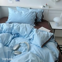 #ブルー サイドリボン 無地 パイピング 布団カバーセット 全2サイズ ベッドカバー オールシーズン 通年
