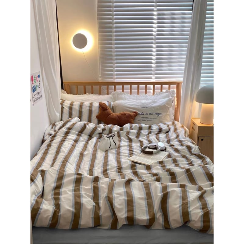 ホワイト ブラウン ストライプ 布団カバーセット 全2種 | 70PARK