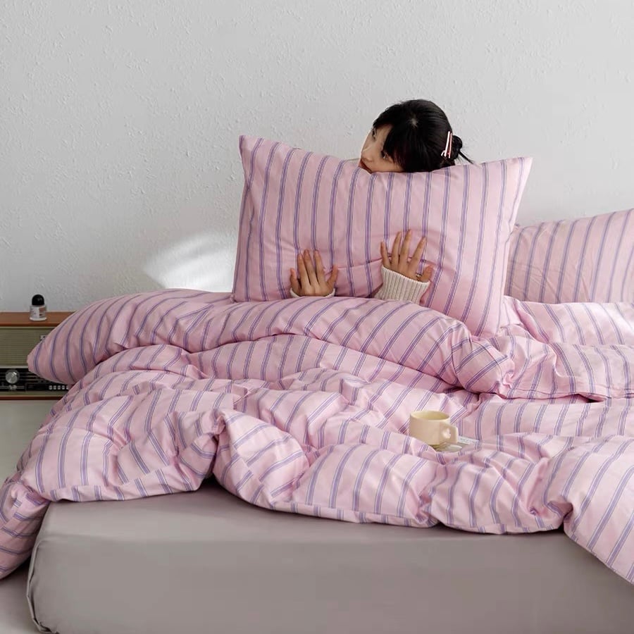 ピンク パープル ストライプ 布団カバーセット 全2種 ベッド