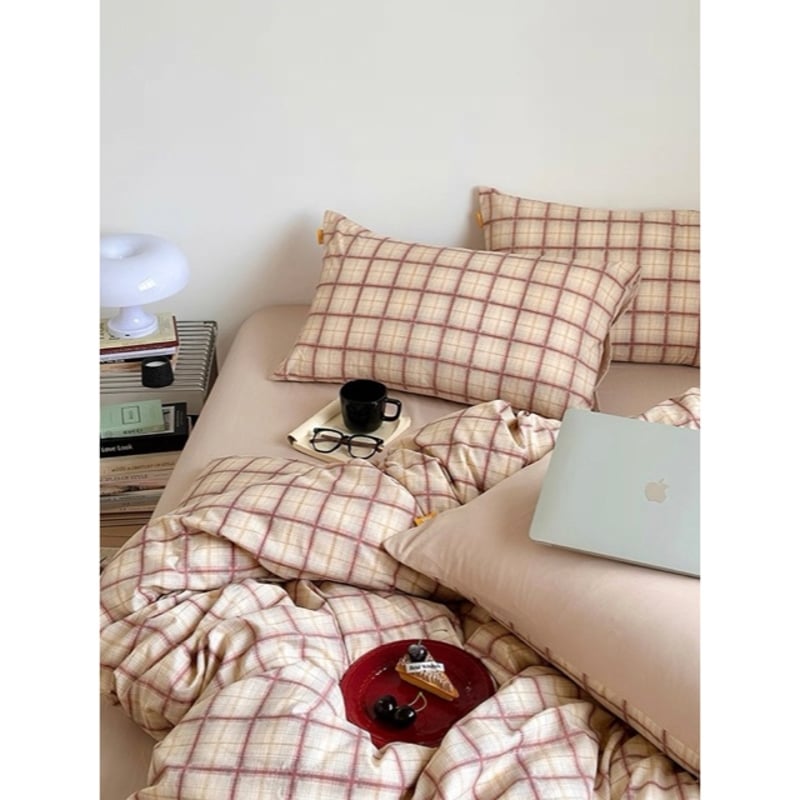 オレンジ ミックス チェック柄 布団カバーセット 全2サイズ オール