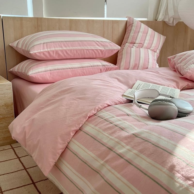 カラー マルチストライプ コットン 布団カバーセット 全3色 ベッド