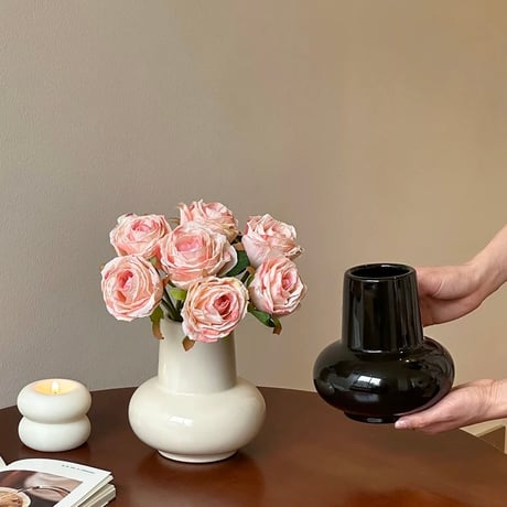 #モノトーン ぽってり セラミック フラワーベース 花瓶 全2色