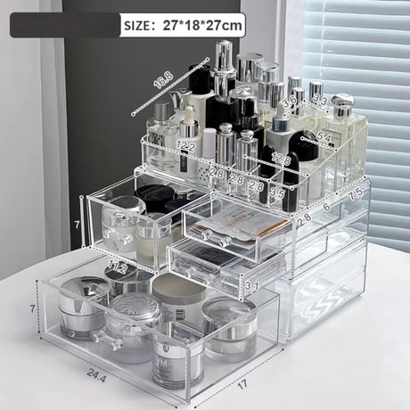 #クリアカラー 引き出し 4杯 コスメ 収納  ボックス 全2色 大容量
