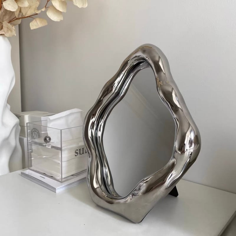 シルバー ニュアンス フレーム ミラー 鏡 卓上 壁掛け | 70PARK