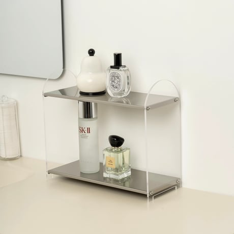#クリア アクリル ステンレス サイド アーチ 二段 収納 ラック 全2サイズ コスメ収納