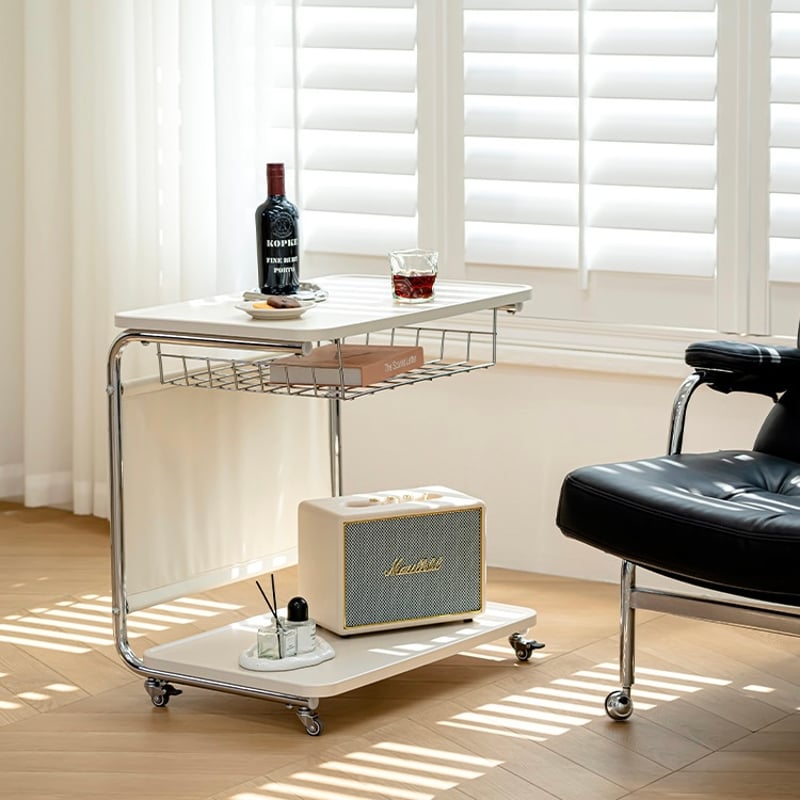 キャスター付き コの字 ポケット 収納 二段 サイドテーブル 全2