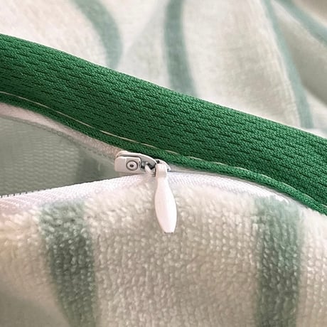 #グリーン ストライプ パイピング 厚手 ミルク フリース 冬用 布団カバーセット 全2サイズ