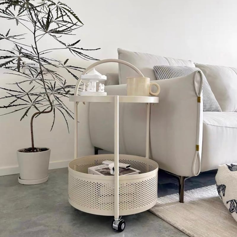 キャスター付 ラウンド バスケット サイドテーブル 全2色 | 70PARK