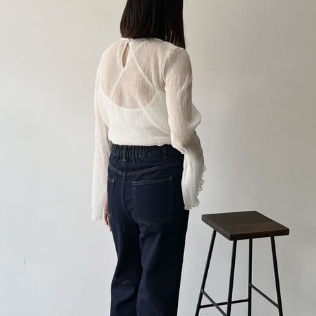 【即納】#スリット入り フレアスリーブ シアー トップス 全2色