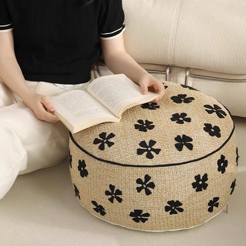 ストロー素材 フラワー ビーズ クッション プフ 全2色 椅子 | 70PARK