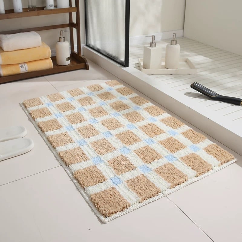 カラフル グリッド 吸水 バスマット 全3色 50×80 ドア 玄関 マット
