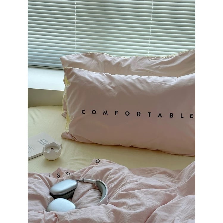 無地 バイカラー レタリング 布団カバーセット 全4色 ベッドカバー