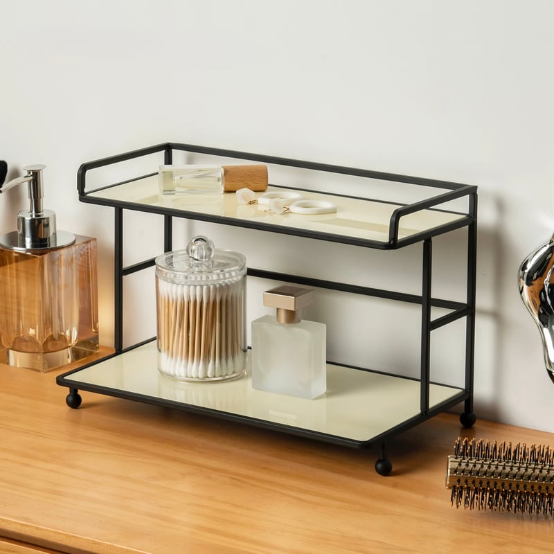 ブラック アイアン フレーム アクリル 二段 収納 ラック 全2色 2サイズ