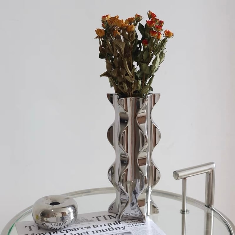 シルバーカラー ウエーブ セラミック フラワーベース 花瓶 | 70PARK シルバーカラー ウエーブ セラミック フラワーベース 花瓶 | 70PARK