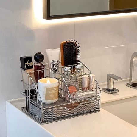 #スチール メッシュ 引き出し コスメ 収納 マルチ ラック シルバー