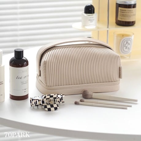 #大容量 二層 コスメ 収納 ポーチ トラベルポーチ