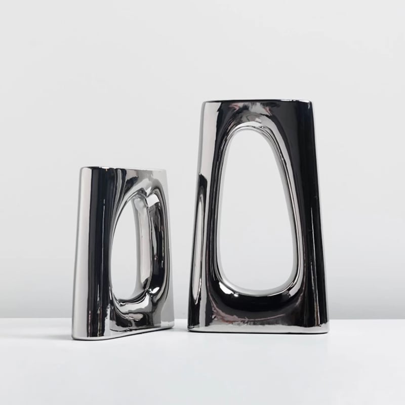 メタリック シルバー 穴あき セラミック フラワーベース 全2サイズ