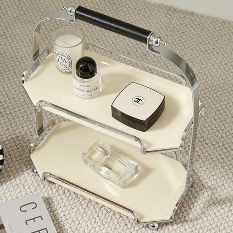 #持ち手付 ステンレス アクリル 二段 収納 ラック 全2色