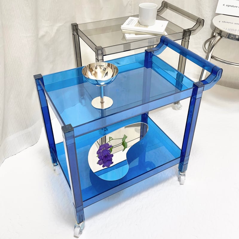 即納】#クリアカラー 二段 収納 ラック ワゴン 全2色 サイドテーブル