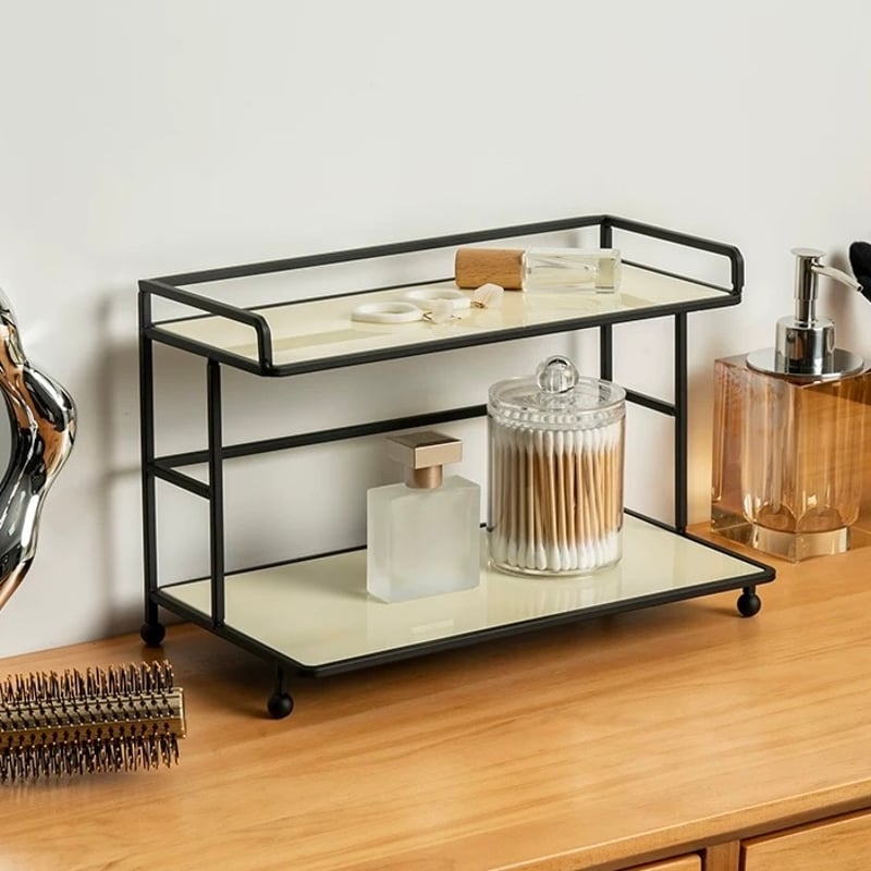 ブラック アイアン フレーム アクリル 二段 収納 ラック 全2色 2サイズ