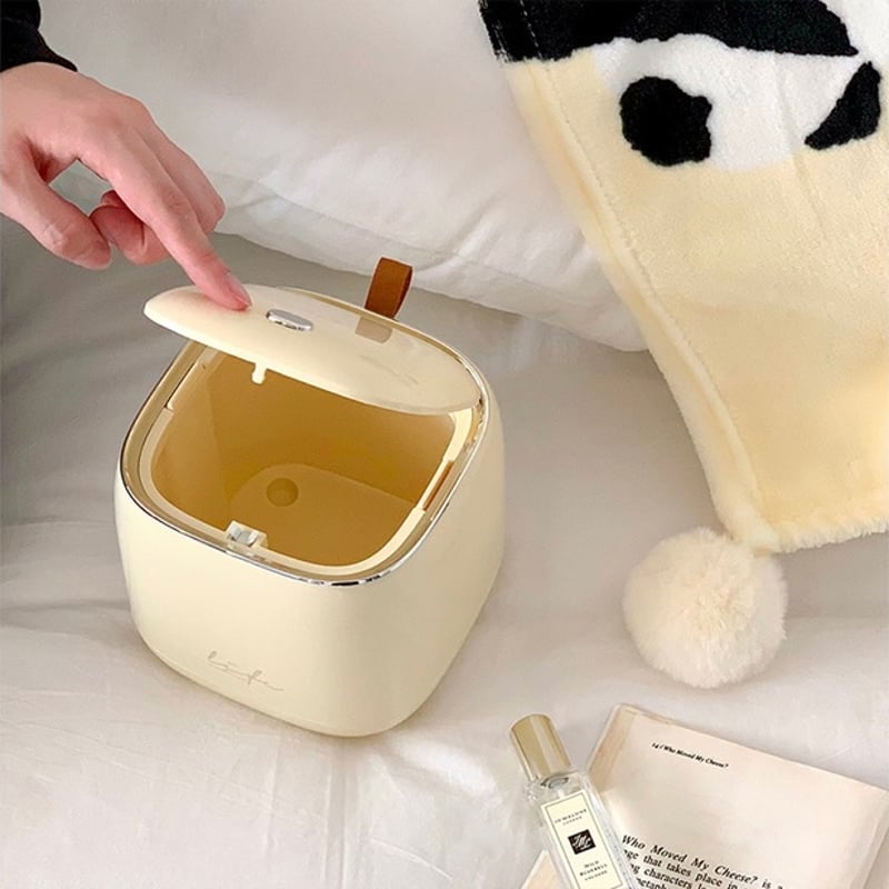 蓋付き キューブ 卓上 ダストボックス ゴミ箱 クリーム | 70PARK