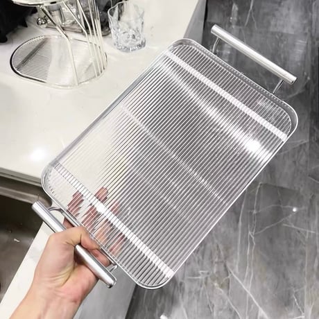 #メタリック クリア ストライプ模様 トレイ 全2色 収納