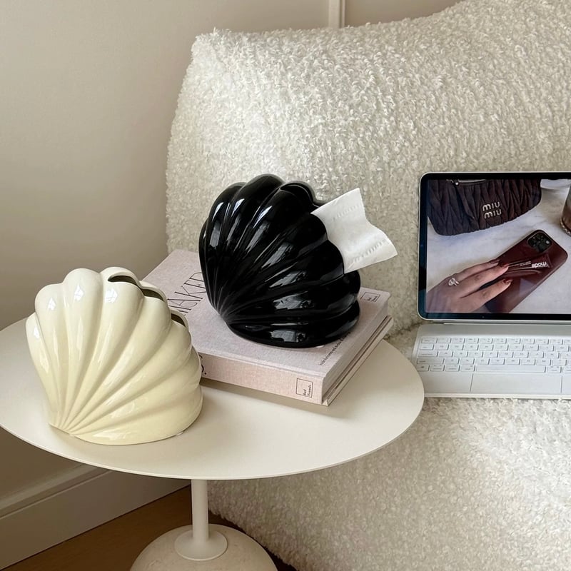 シェルモチーフ モダン アート セラミック ティッシュケース 全4色