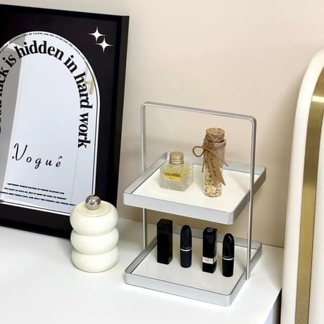 #持ち手付き シルバー フレーム スクエア 二段 収納 ラック 全2色