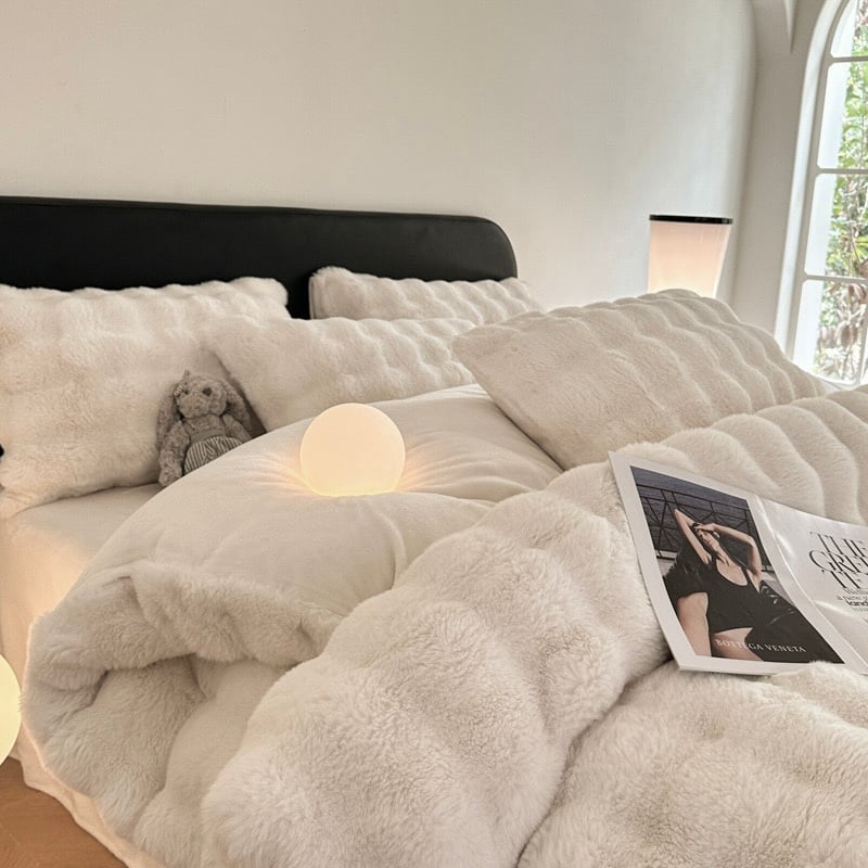 ホワイト もこもこ ふわとろ 布団カバーセット 全2サイズ ベッドカバー