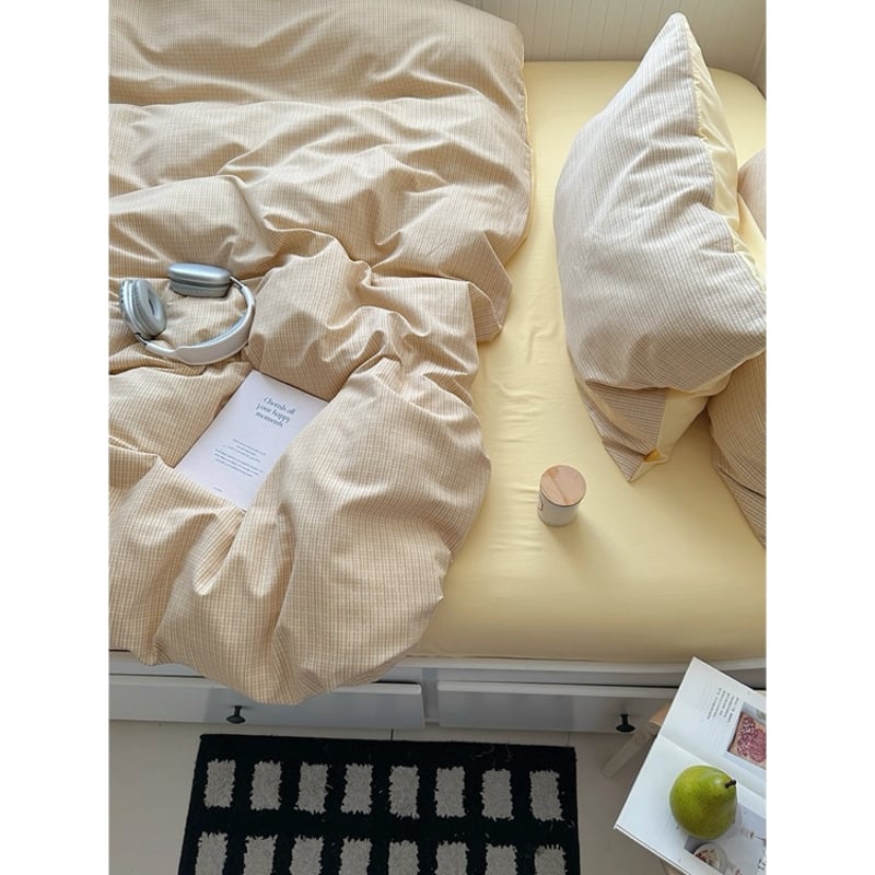 クリーム イエロー チェック柄 布団カバーセット 全2サイズ オール