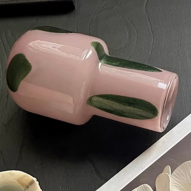 グリーン ドット ピンク ガラス フラワーベース 花瓶 | 70PARK