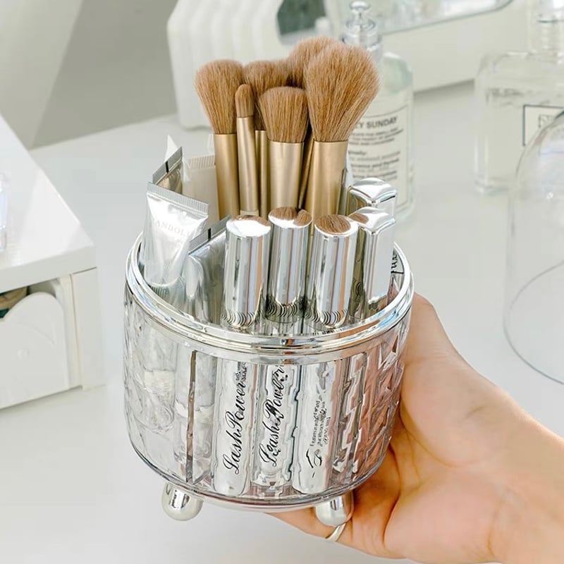 360度 回転 カバー付き クリア メイク ブラシスタンド ペン立て | 70PARK