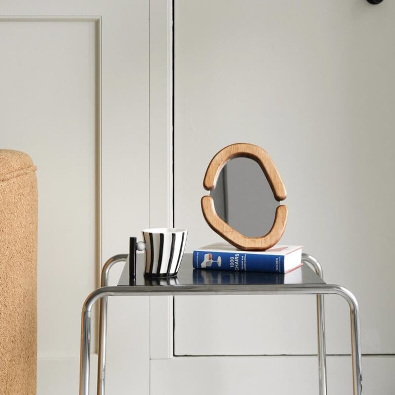 Hermes エルメス 高級 ミラー 鏡 ガラスフレーム ウッド製 固定台