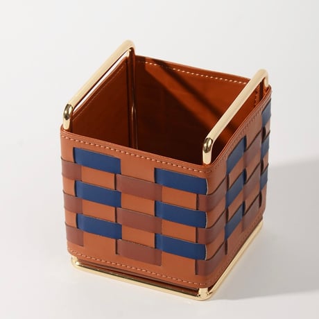 #編み込み フェイク レザー スクエア ブラシ スタンド 収納 小物入れ