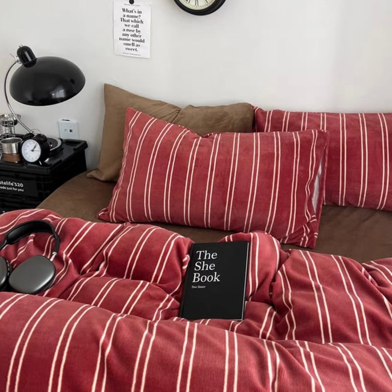 レッド アイボリー ストライプ 冬用 布団カバーセット 全3種 | 70PARK